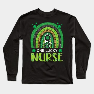 Lucky Nurse St. Patrick's Day Nurse Lucky Shamrocks Rainbow Long Sleeve T-Shirt